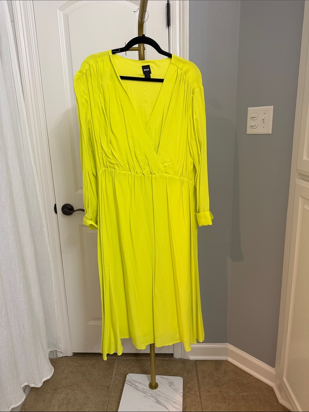 Boss Neon Yellow Long Sleeve Wrap-Front Dress